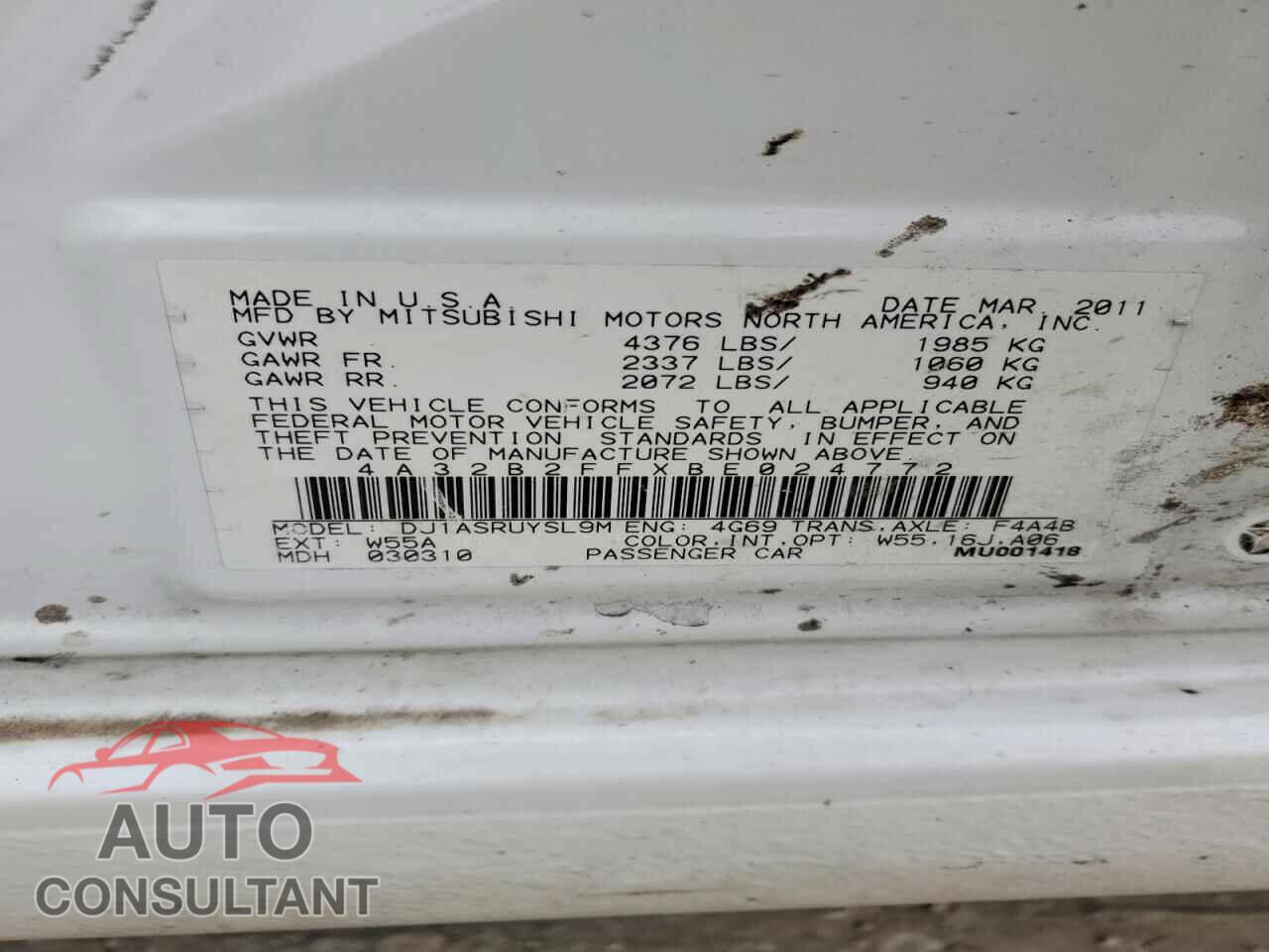 MITSUBISHI GALANT 2011 - 4A32B2FFXBE024772