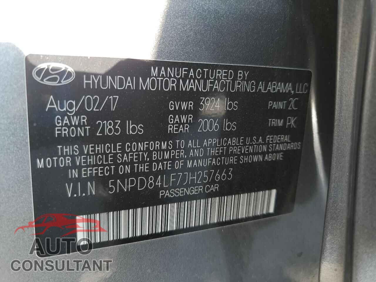 HYUNDAI ELANTRA 2018 - 5NPD84LF7JH257663