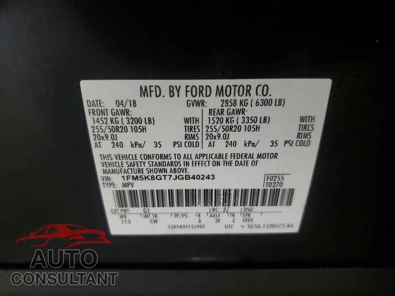 FORD EXPLORER 2018 - 1FM5K8GT7JGB40243
