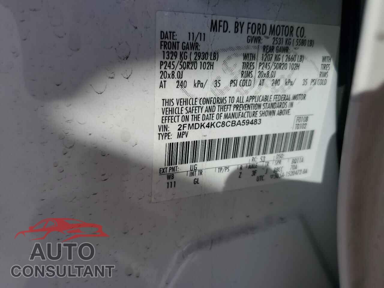 FORD EDGE 2012 - 2FMDK4KC8CBA59483
