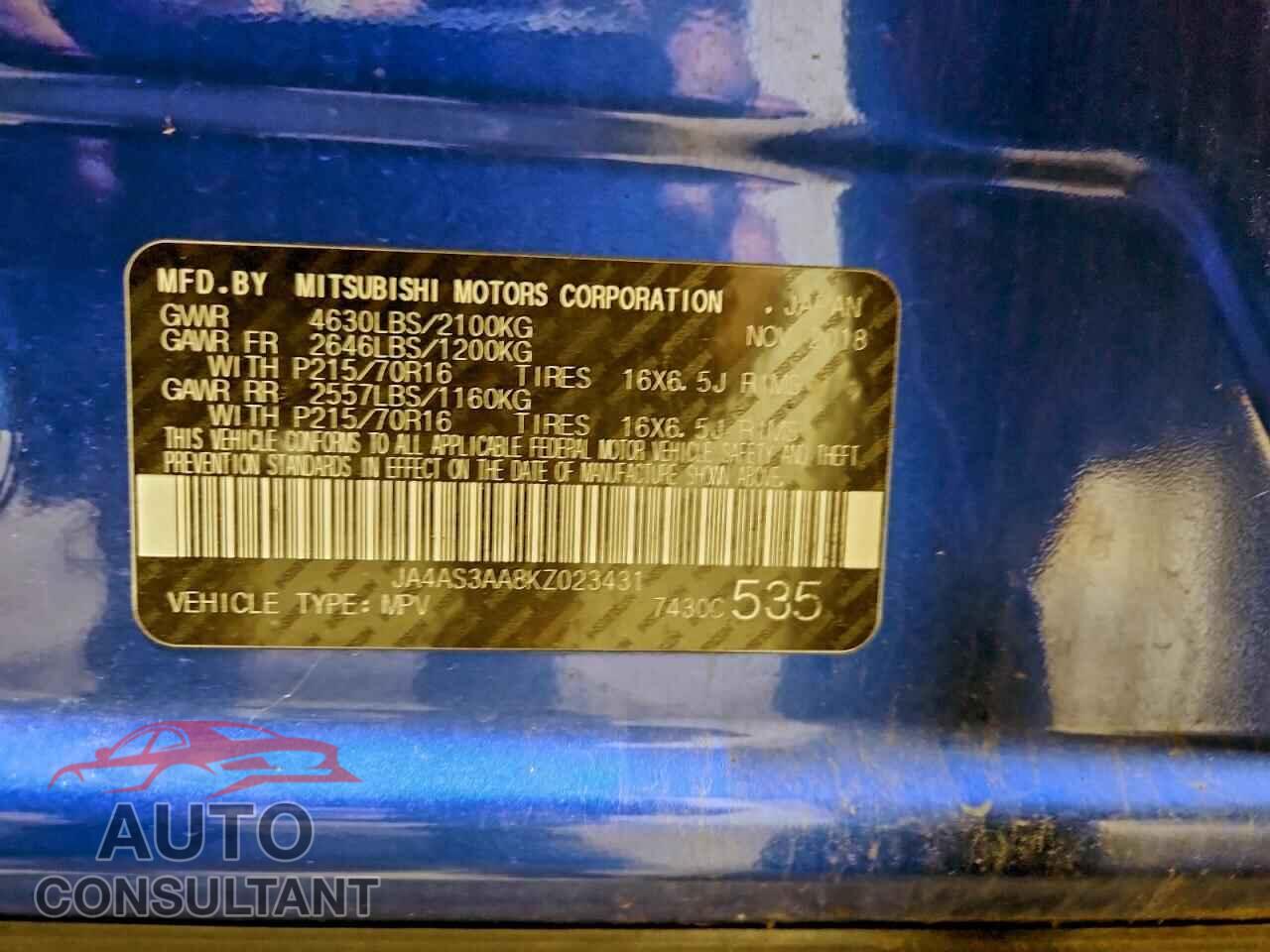 MITSUBISHI ECLIPSE 2019 - JA4AS3AA8KZ023431