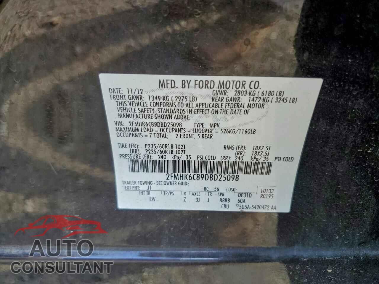 FORD FLEX 2013 - 2FMHK6C89DBD25098