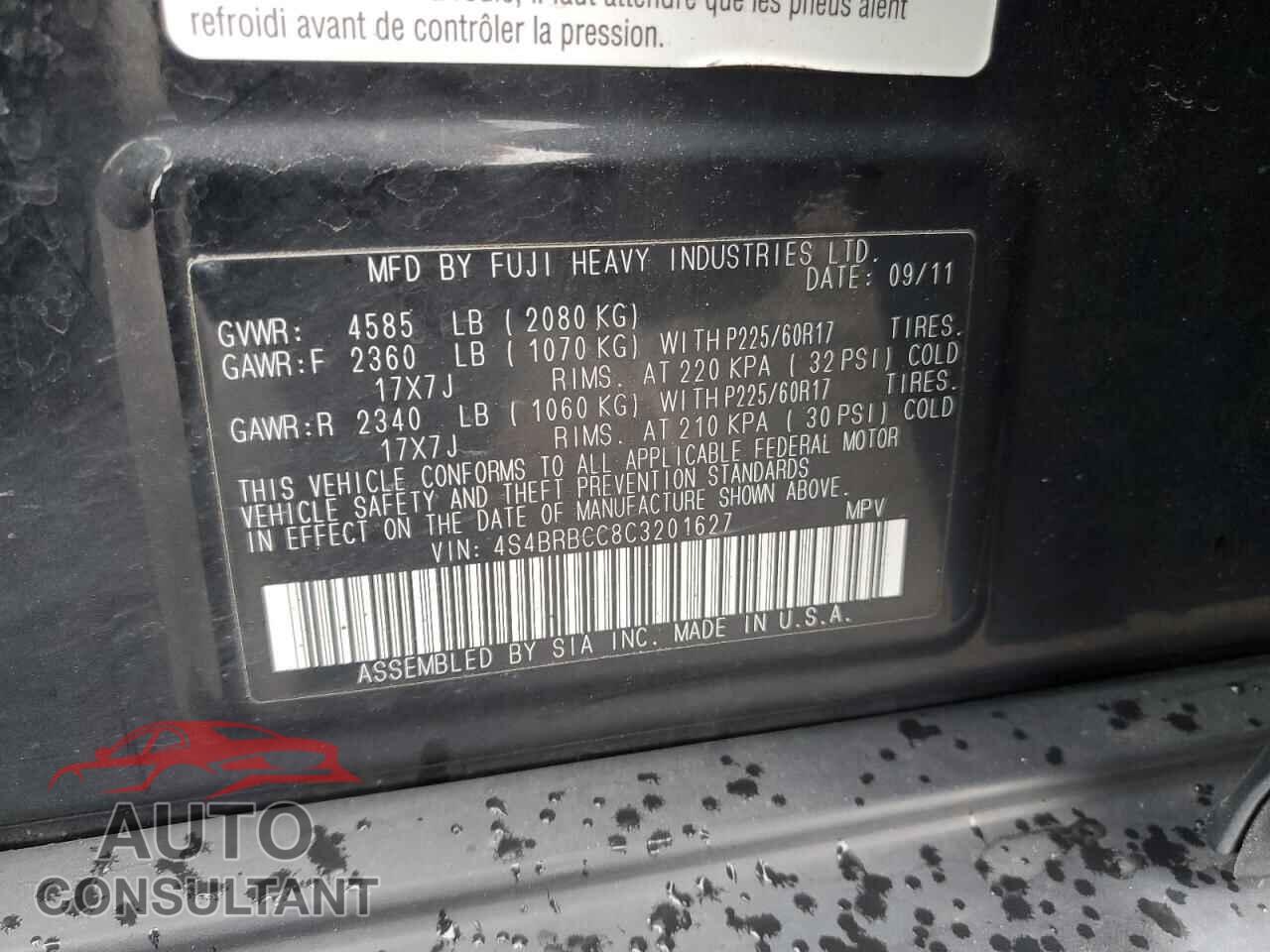 SUBARU OUTBACK 2012 - 4S4BRBCC8C3201627