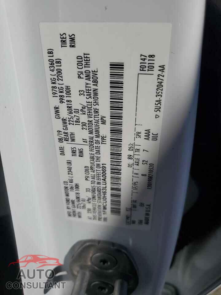 FORD ESCAPE 2020 - 1FMCU0H63LUA00691