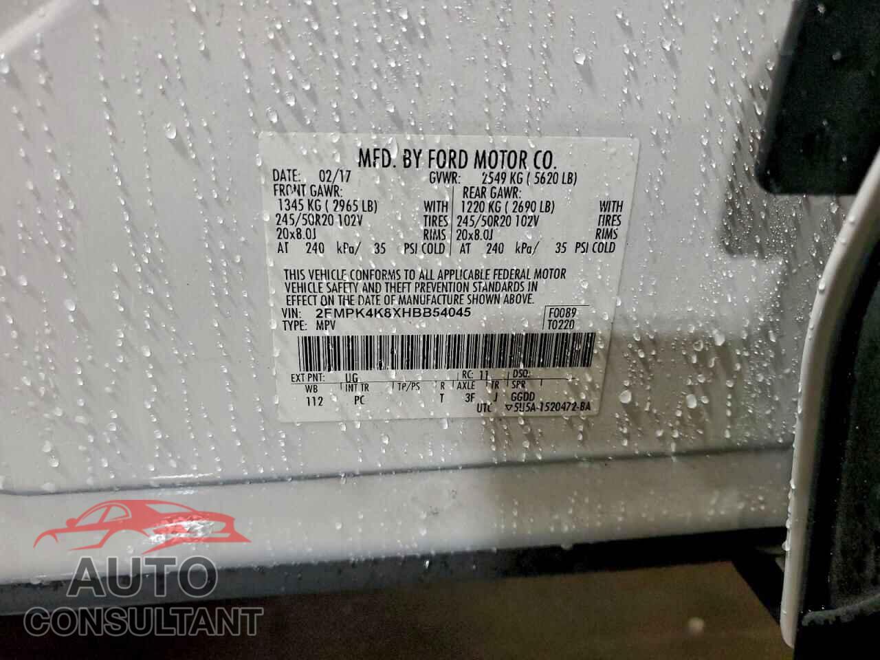 FORD EDGE 2017 - 2FMPK4K8XHBB54045