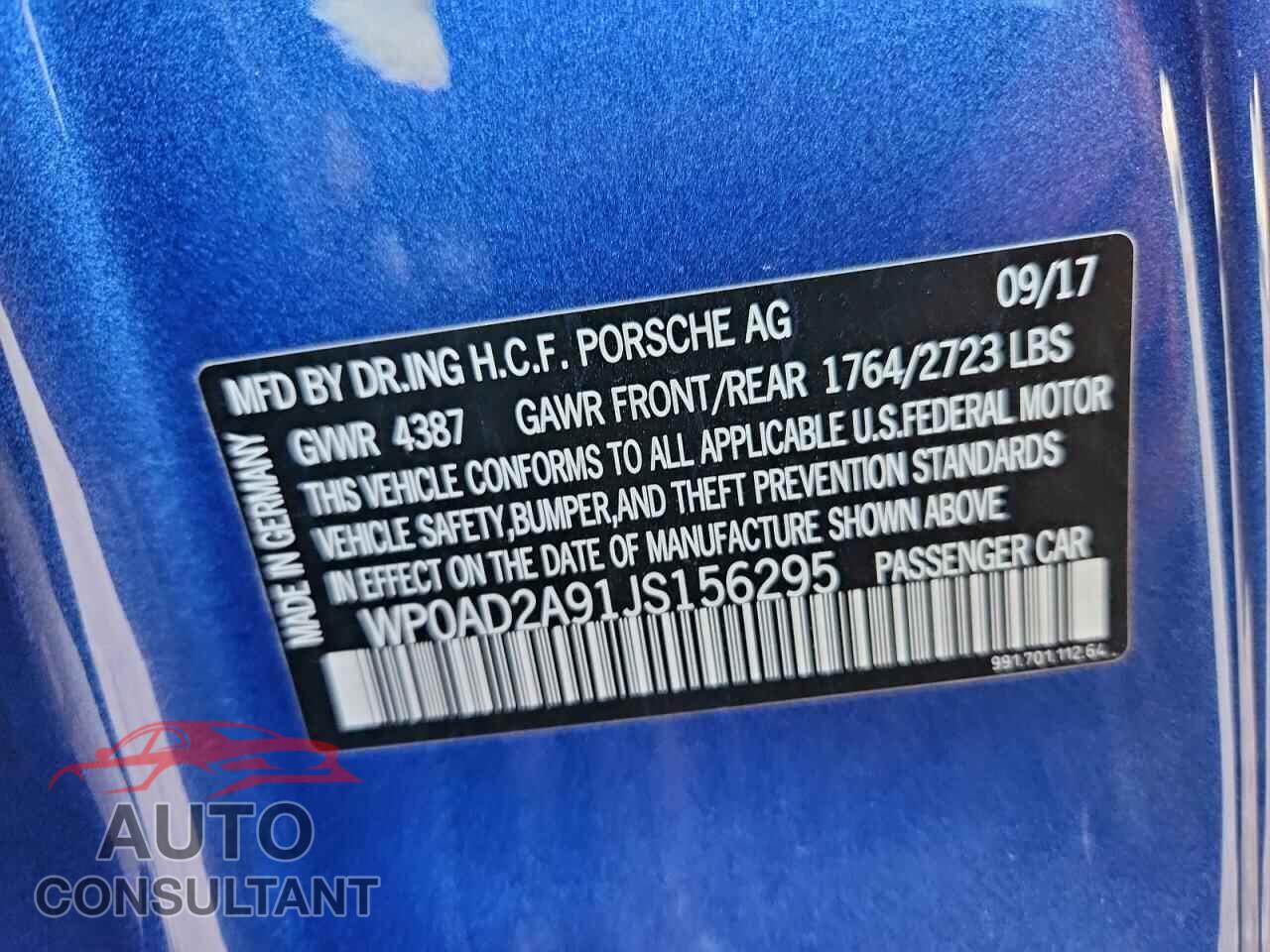 PORSCHE 911 2018 - WP0AD2A91JS156295