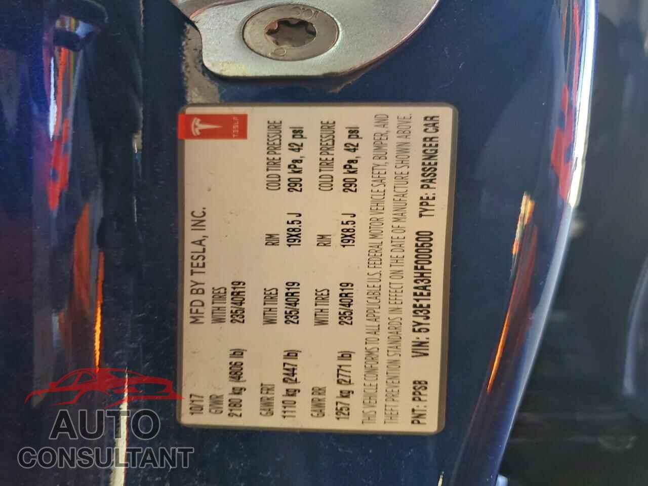 TESLA MODEL 3 2017 - 5YJ3E1EA3HF000500