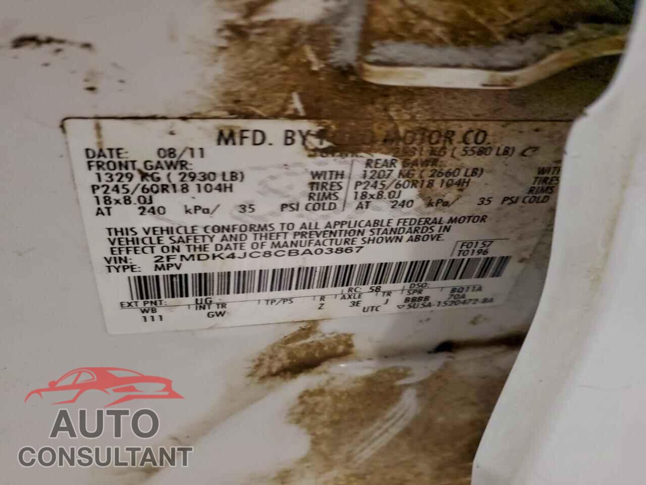 FORD EDGE 2012 - 2FMDK4JC8CBA03867