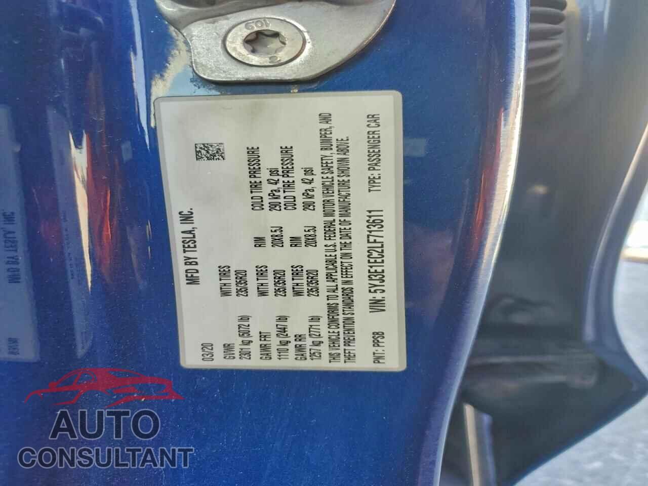 TESLA MODEL 3 2020 - 5YJ3E1EC2LF713611