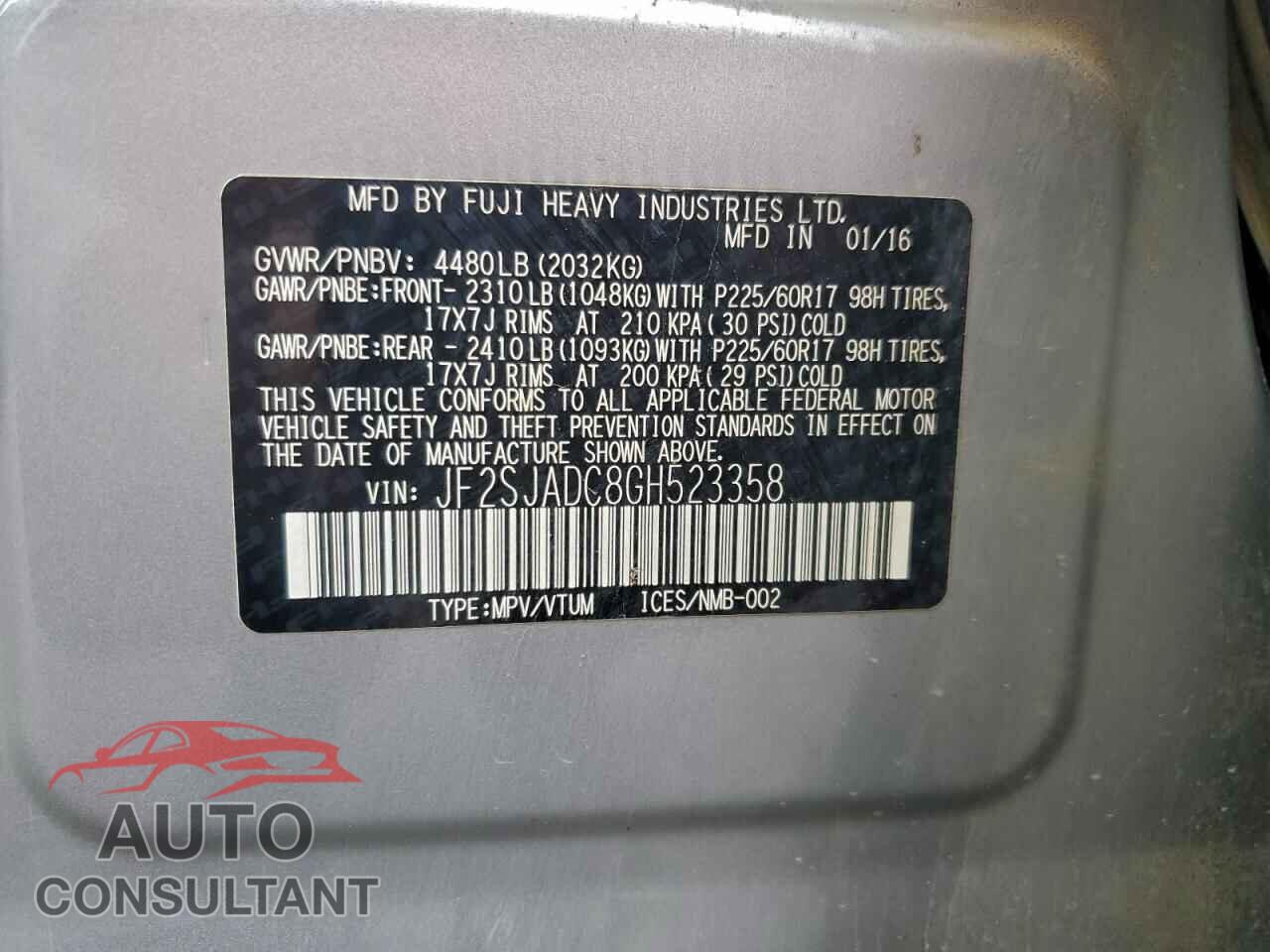SUBARU FORESTER 2016 - JF2SJADC8GH523358