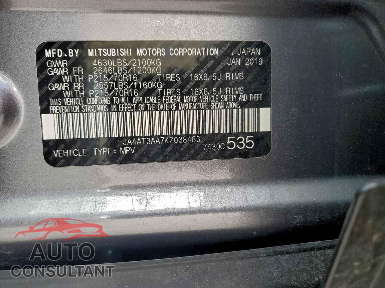 MITSUBISHI ECLIPSE 2019 - JA4AT3AA7KZ038483