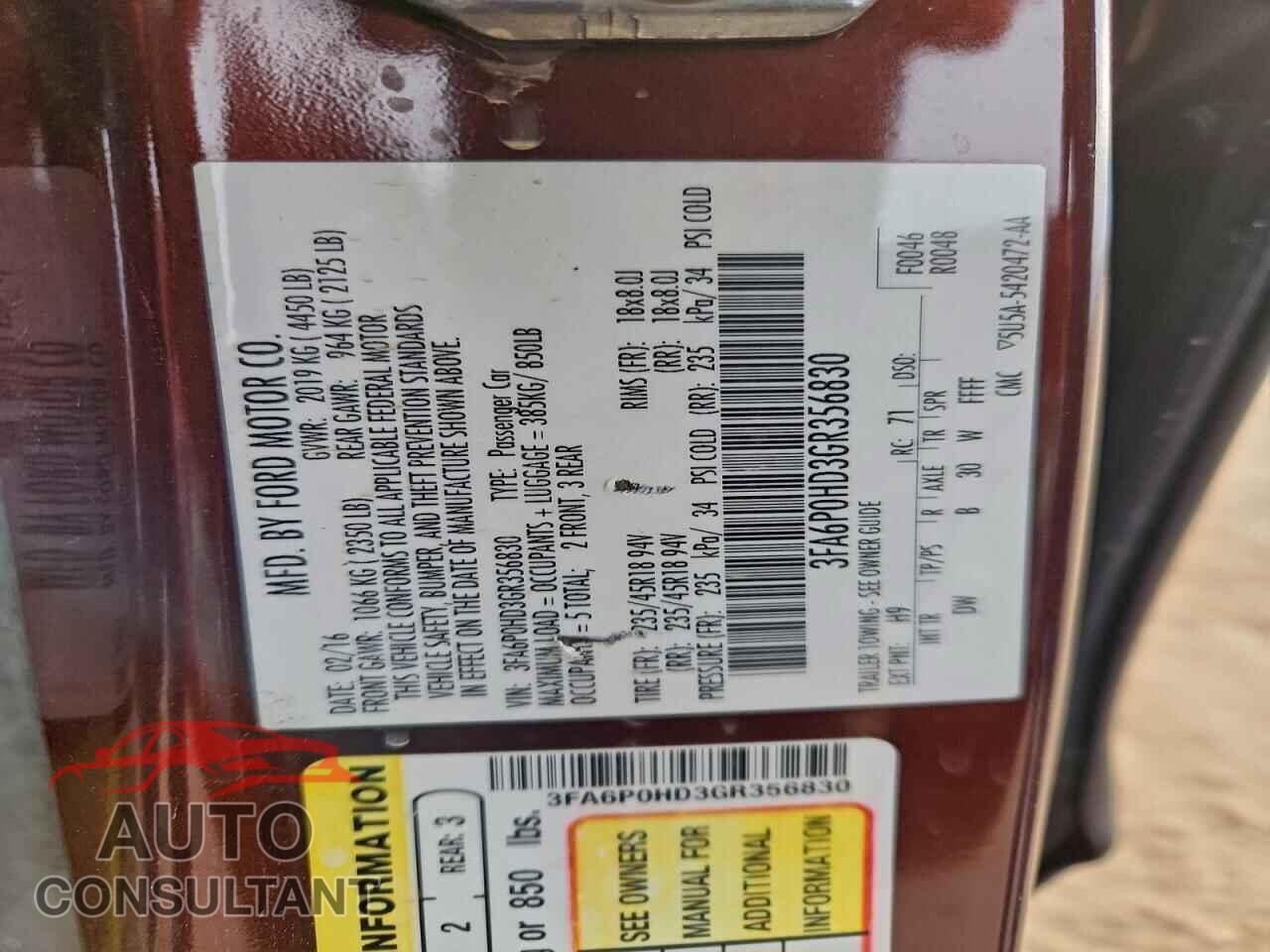 FORD FUSION 2016 - 3FA6P0HD3GR356830