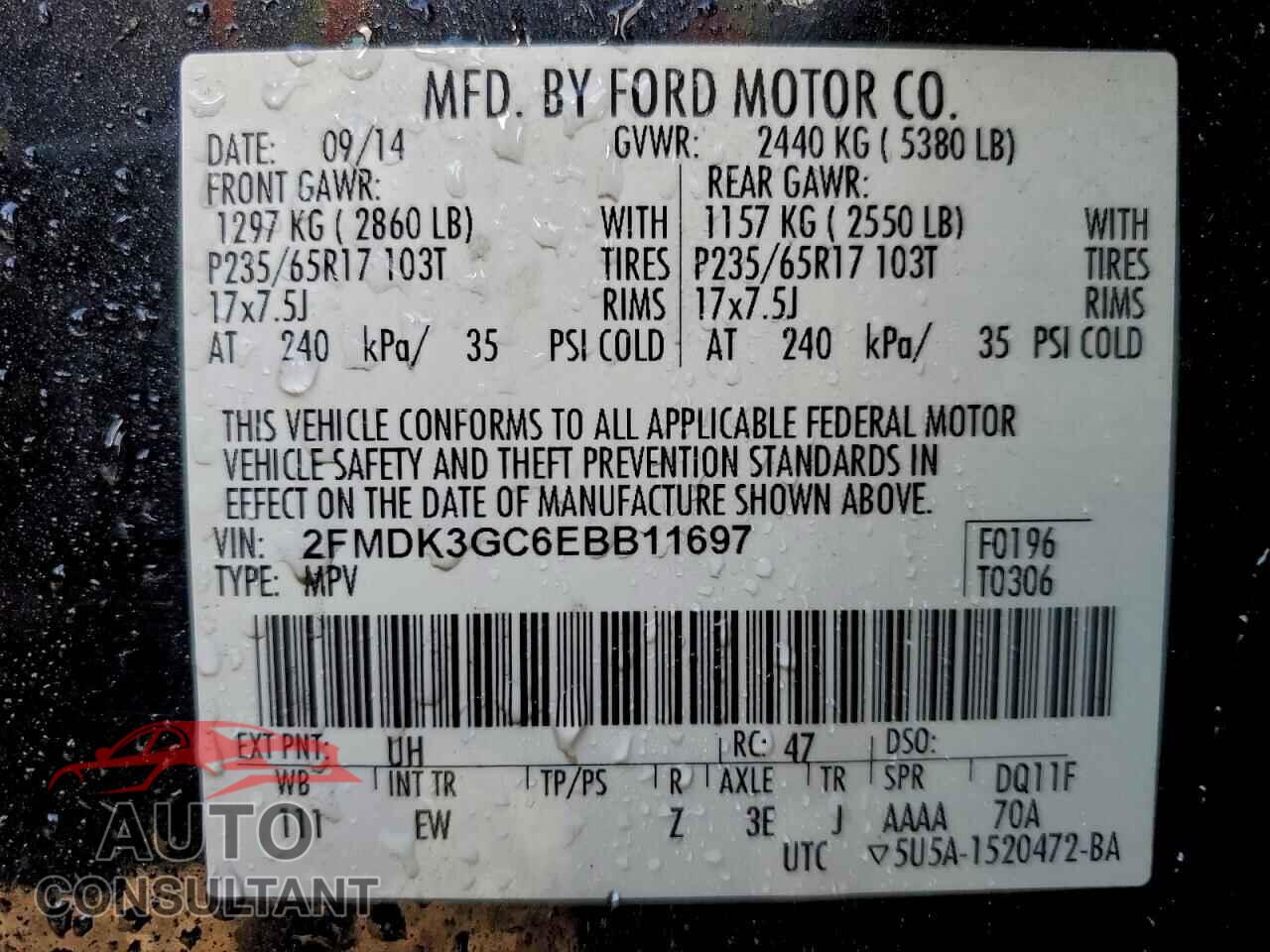 FORD EDGE 2014 - 2FMDK3GC6EBB11697