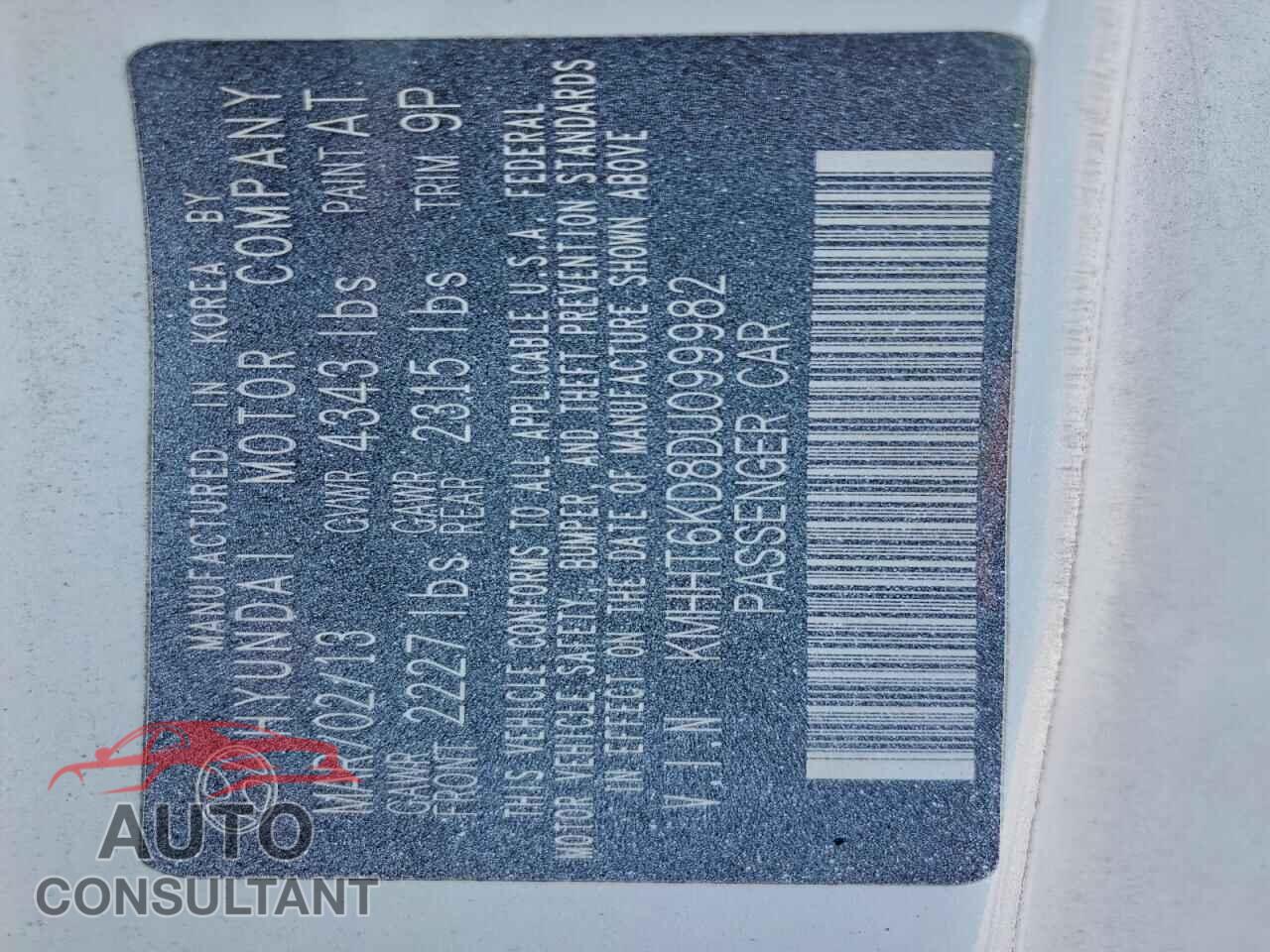 HYUNDAI GENESIS 2013 - KMHHT6KD8DU099982