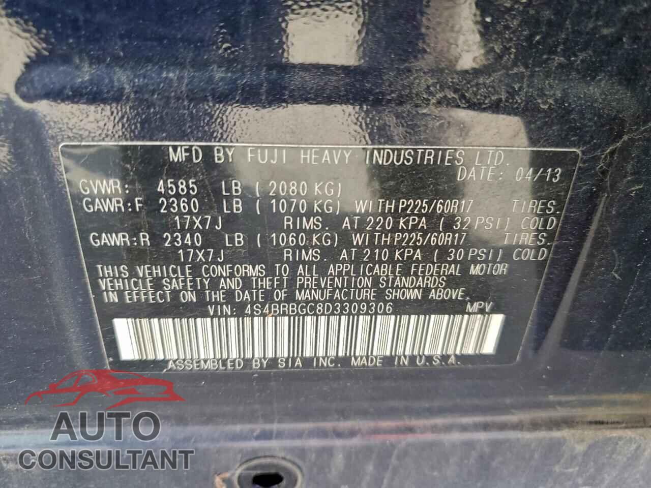 SUBARU OUTBACK 2013 - 4S4BRBGC8D3309306