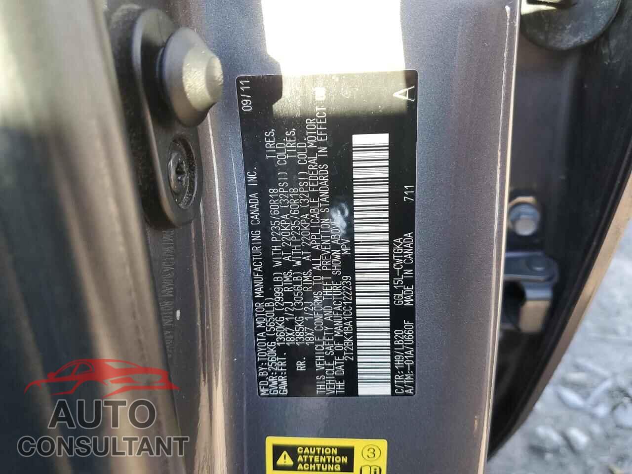 LEXUS RX350 2012 - 2T2BK1BA1CC122239