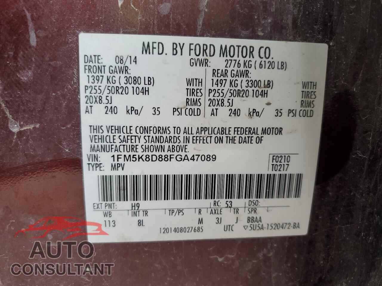 FORD EXPLORER 2015 - 1FM5K8D88FGA47089