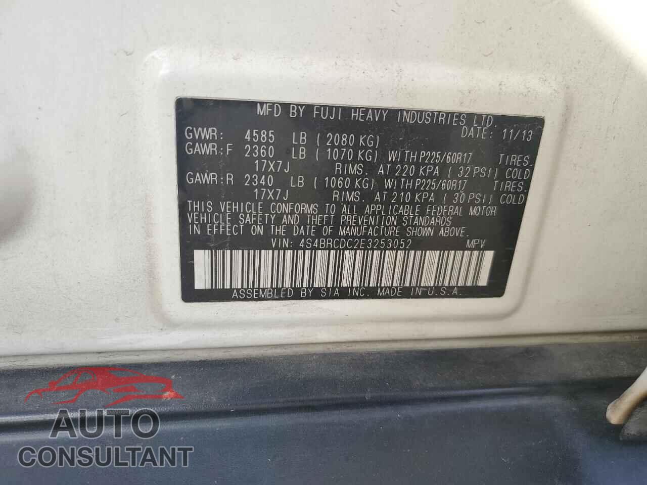 SUBARU OUTBACK 2014 - 4S4BRCDC2E3253052