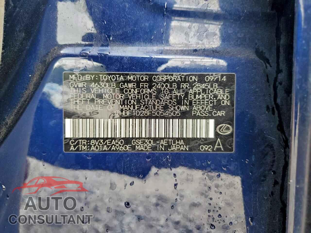 LEXUS IS 2015 - JTHBF1D28F5054505