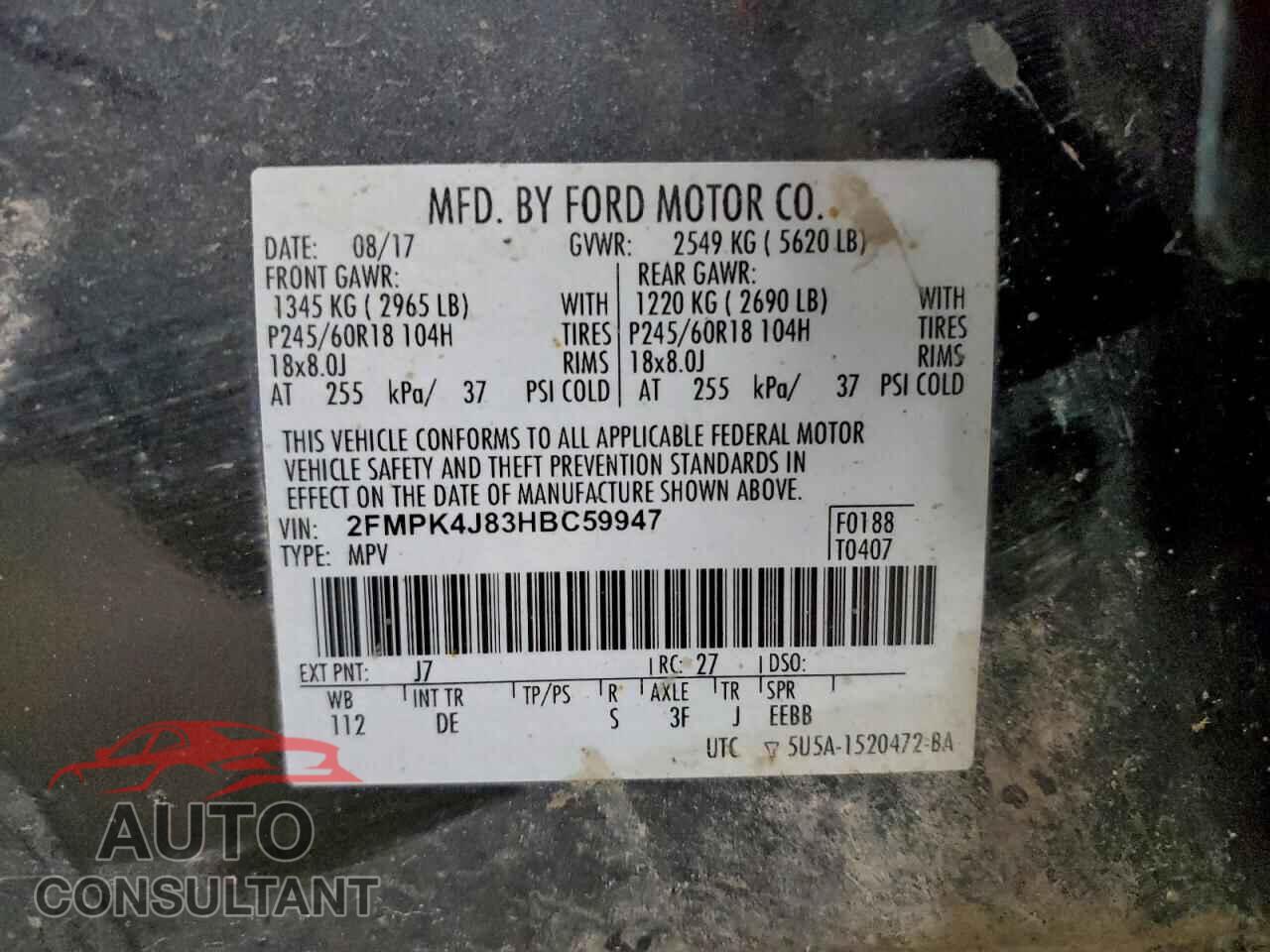 FORD EDGE 2017 - 2FMPK4J83HBC59947