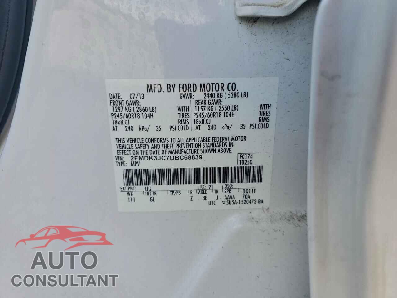 FORD EDGE 2013 - 2FMDK3JC7DBC68839