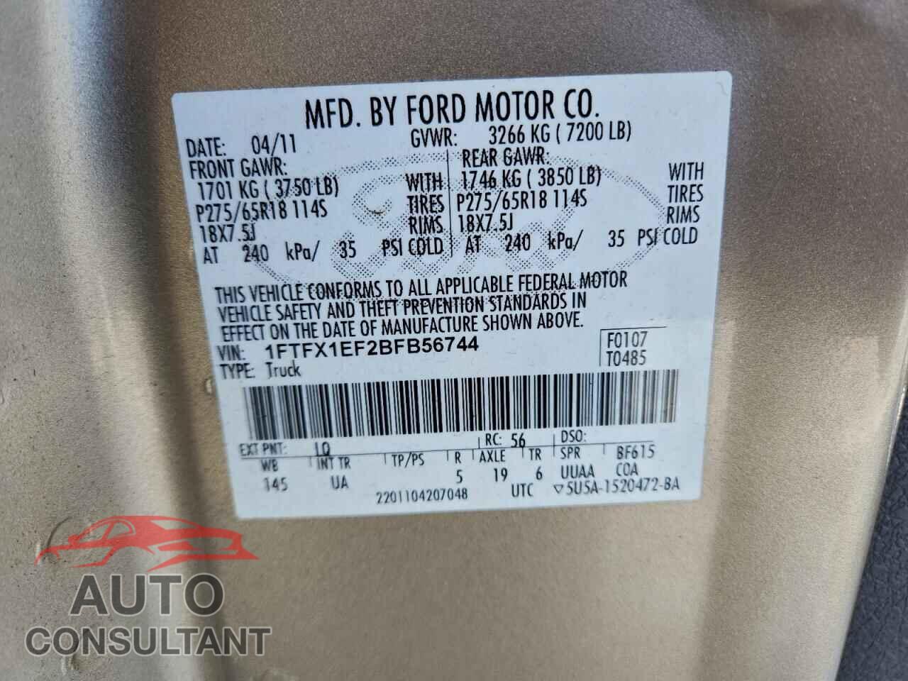 FORD F-150 2011 - 1FTFX1EF2BFB56744