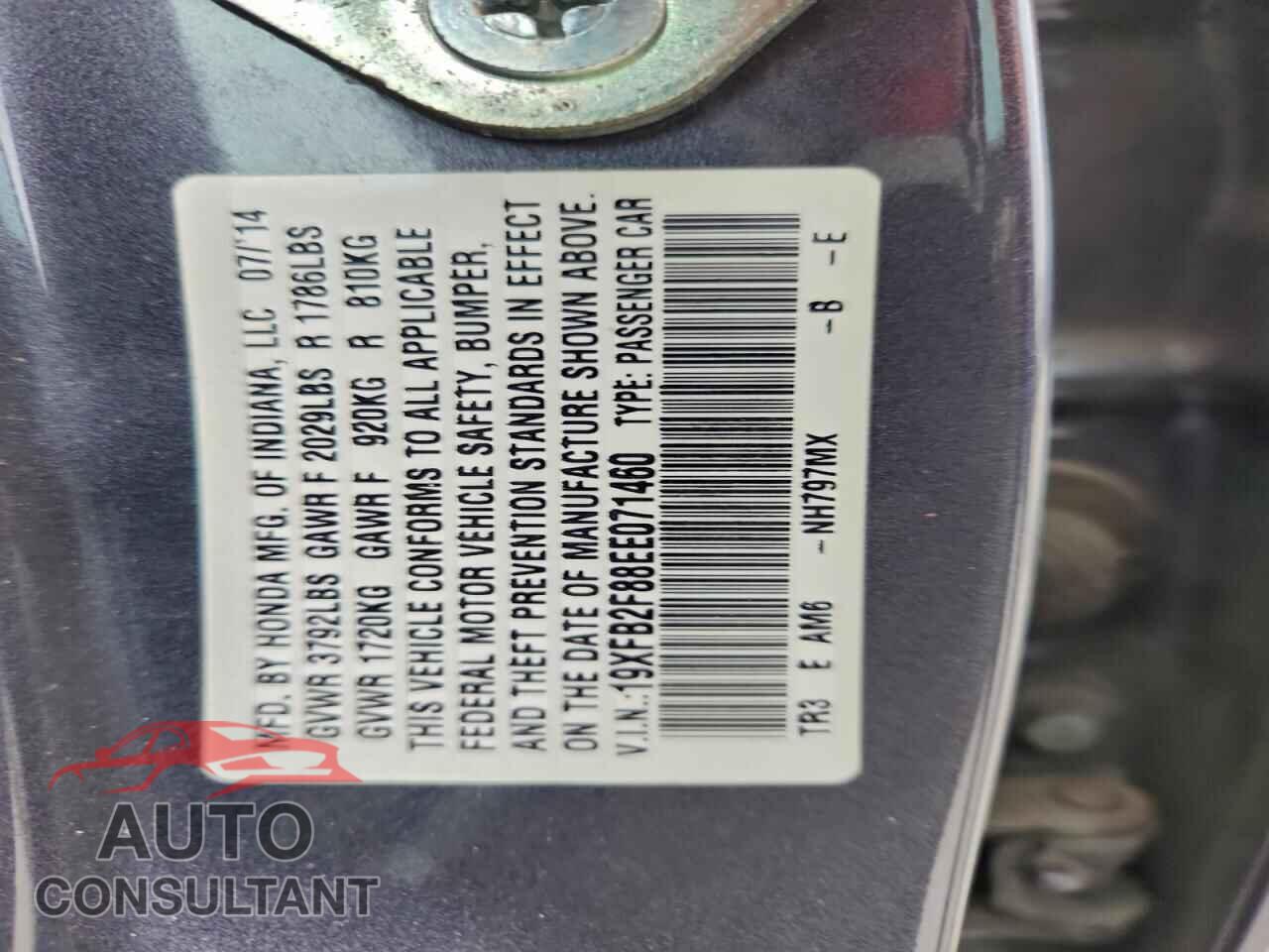 HONDA CIVIC 2014 - 19XFB2F88EE071460