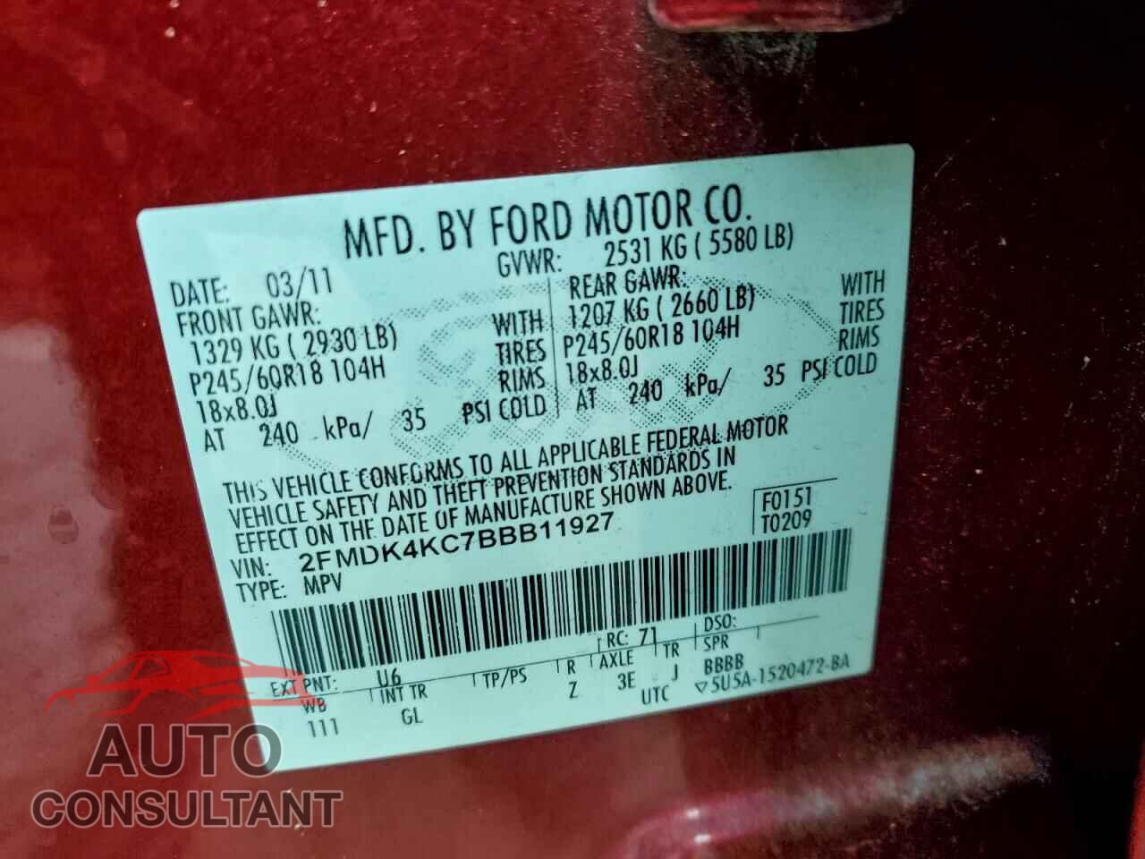 FORD EDGE 2011 - 2FMDK4KC7BBB11927