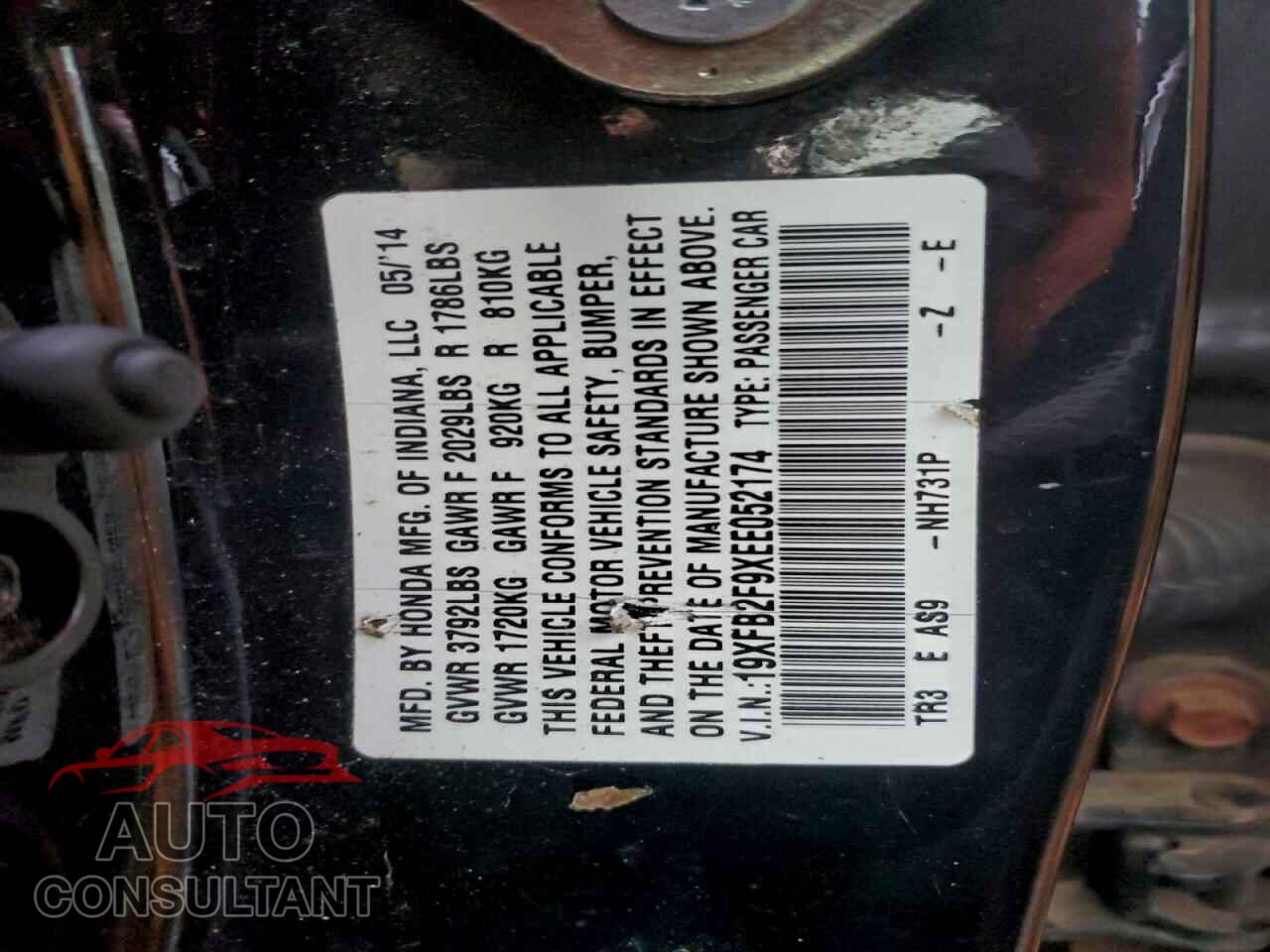 HONDA CIVIC 2014 - 19XFB2F9XEE052174