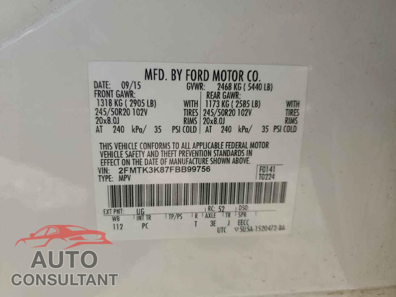FORD EDGE 2015 - 2FMTK3K87FBB99756