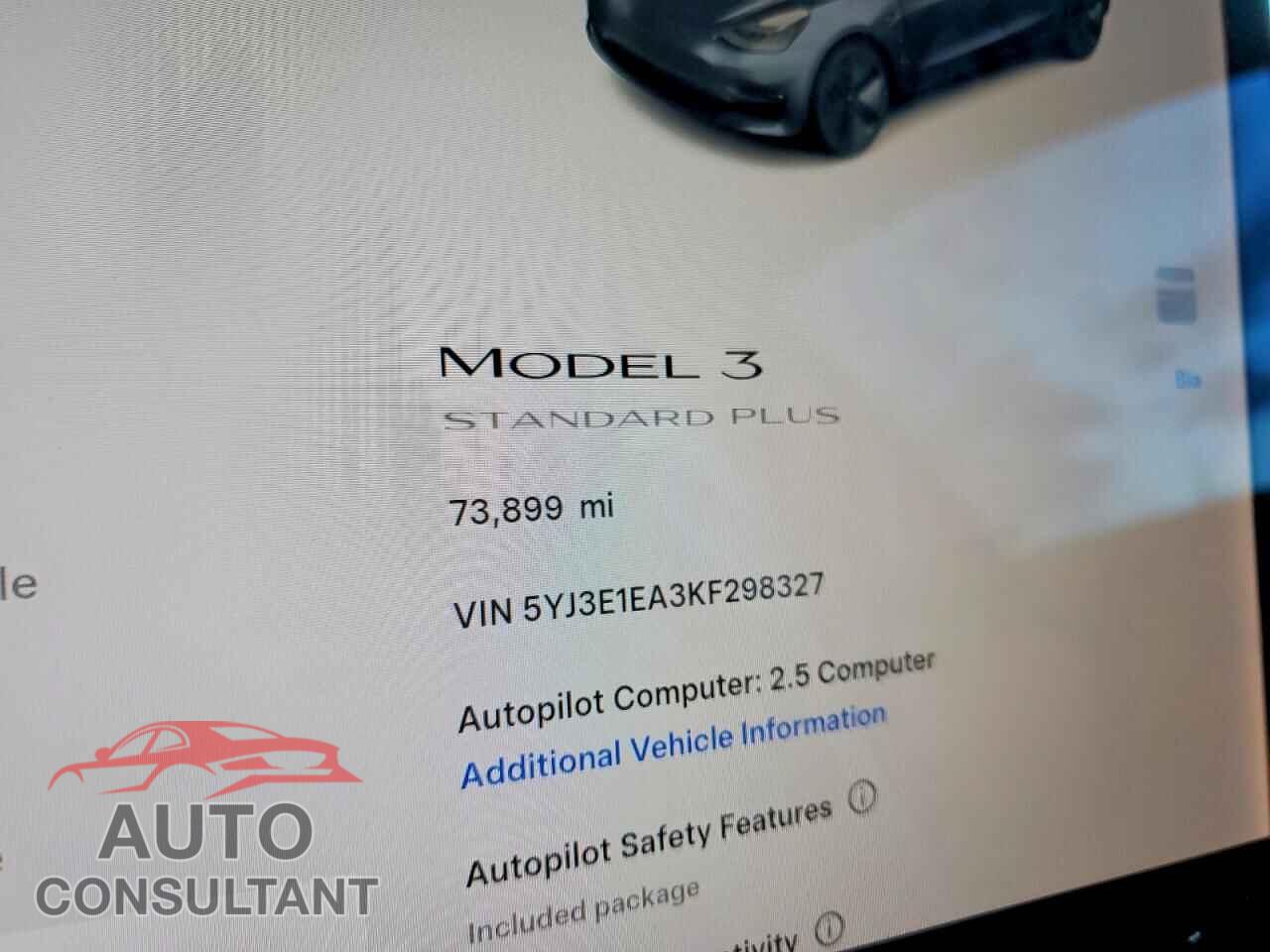 TESLA MODEL 3 2019 - 5YJ3E1EA3KF298327