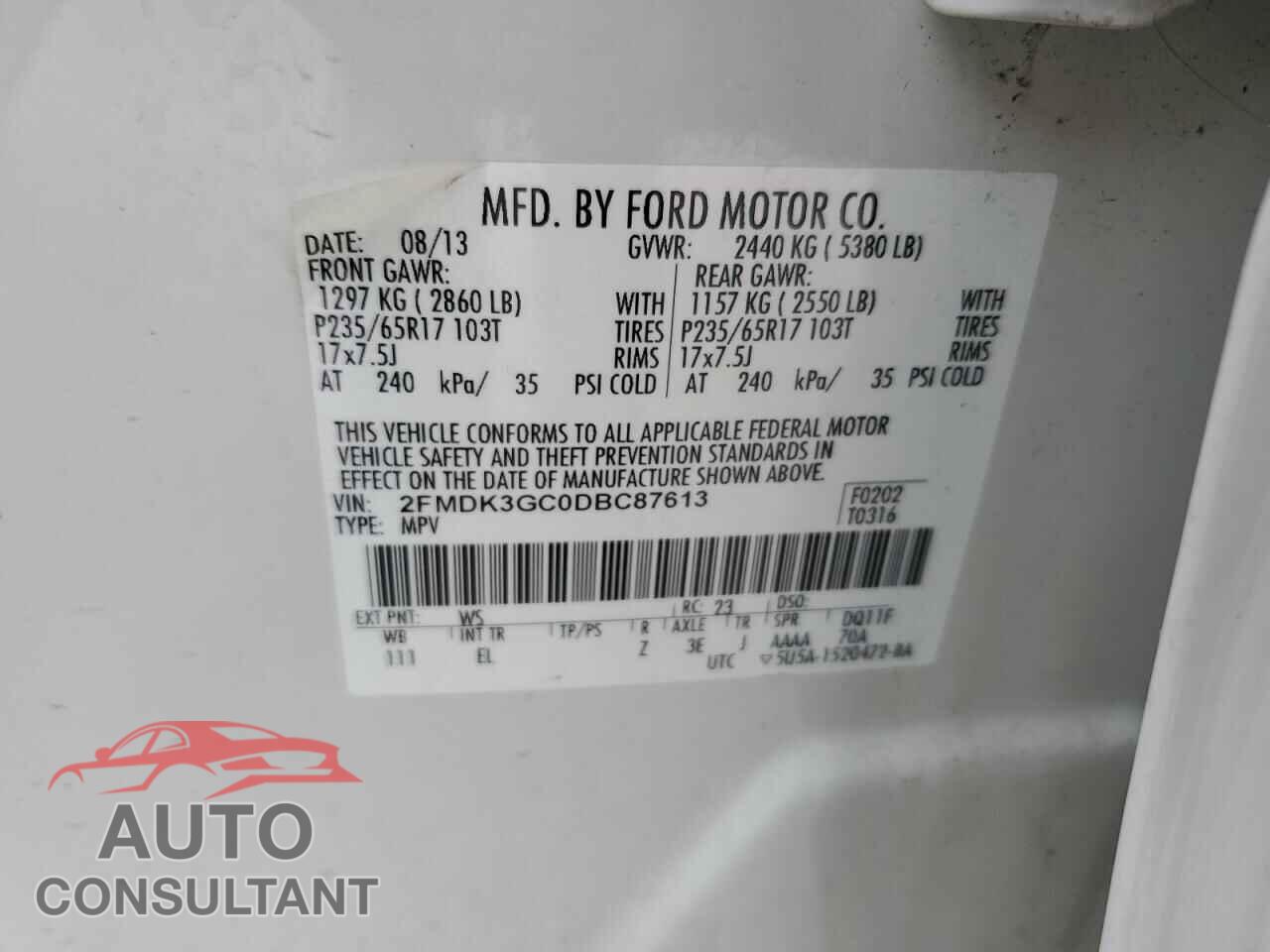 FORD EDGE 2013 - 2FMDK3GC0DBC87613