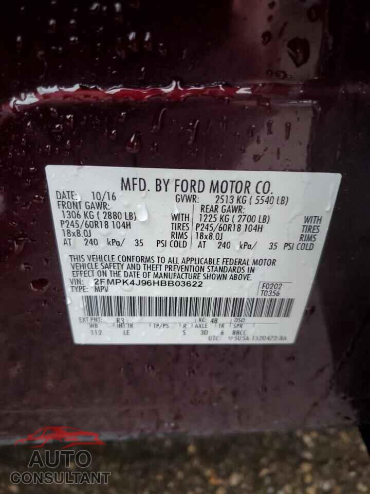 FORD EDGE 2017 - 2FMPK4J96HBB03622