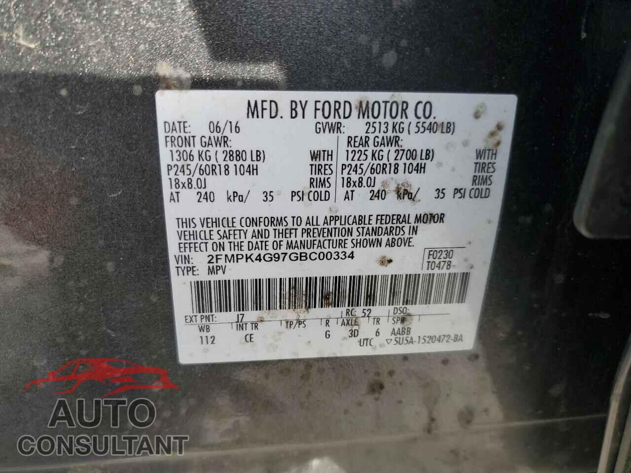 FORD EDGE 2016 - 2FMPK4G97GBC00334