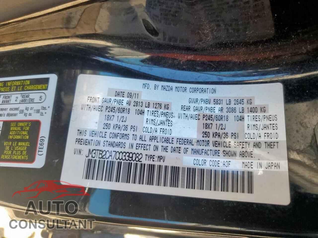 MAZDA CX-9 2012 - JM3TB2CA7C0339082