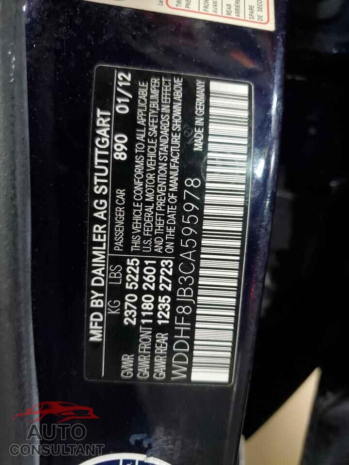 MERCEDES-BENZ E-CLASS 2012 - WDDHF8JB3CA595978