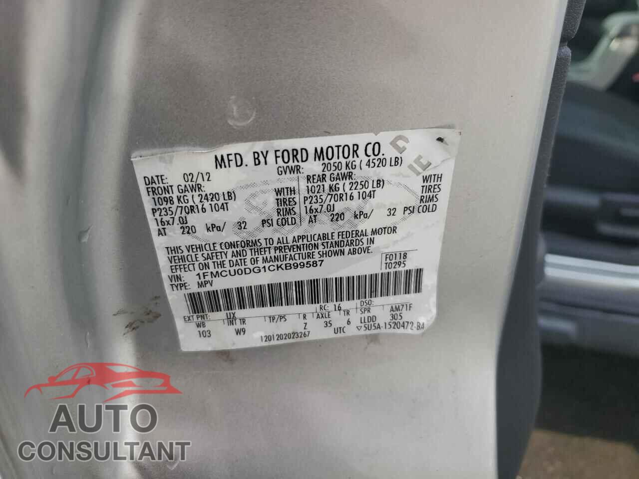 FORD ESCAPE 2012 - 1FMCU0DG1CKB99587