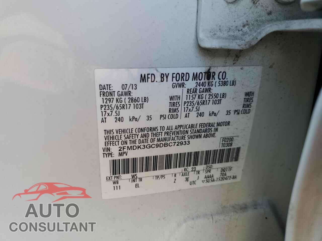 FORD EDGE 2013 - 2FMDK3GC9DBC72933