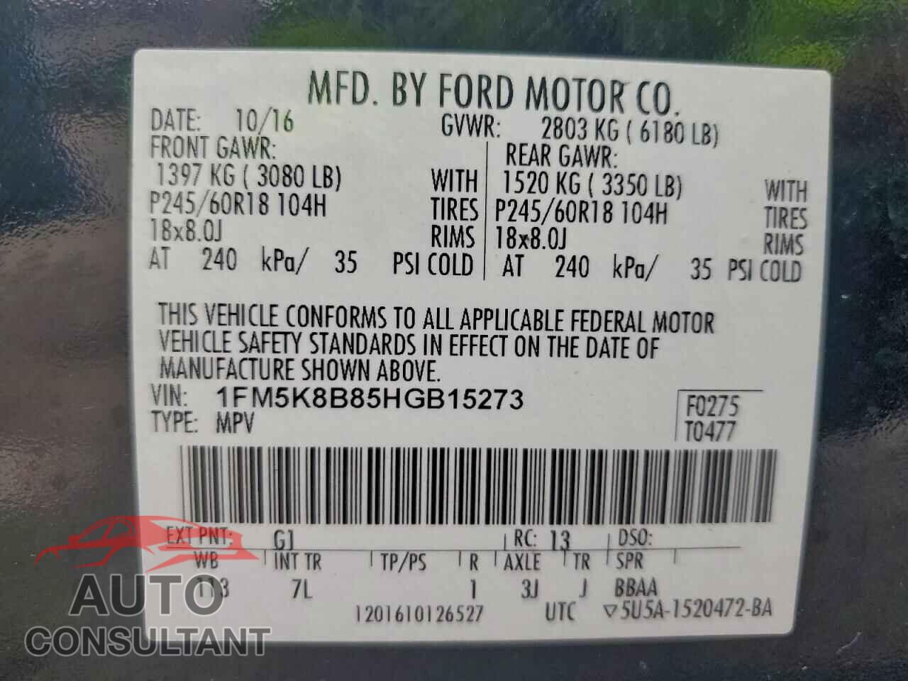 FORD EXPLORER 2017 - 1FM5K8B85HGB15273