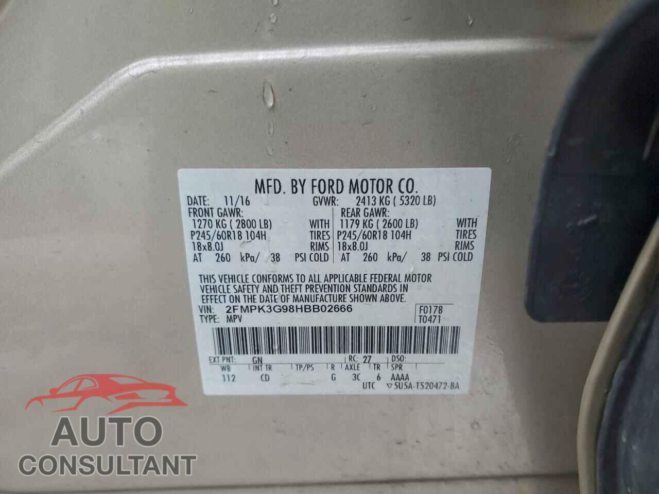 FORD EDGE 2017 - 2FMPK3G98HBB02666