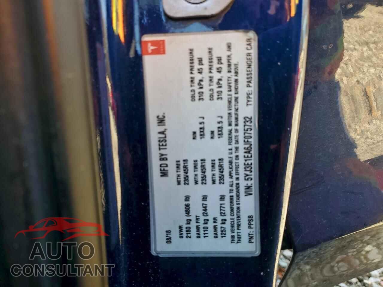 TESLA MODEL 3 2018 - 5YJ3E1EA6JF075732