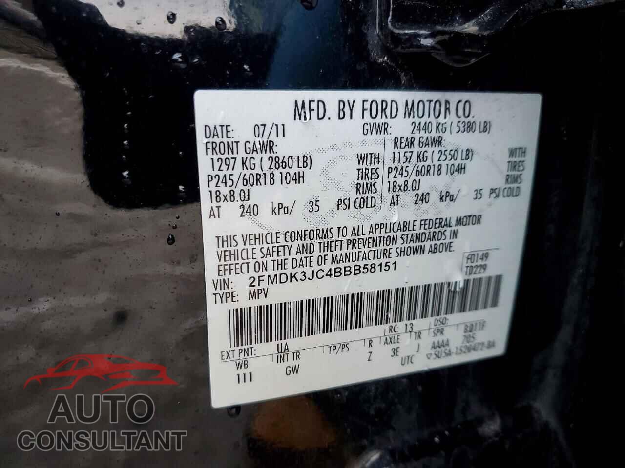 FORD EDGE 2011 - 2FMDK3JC4BBB58151