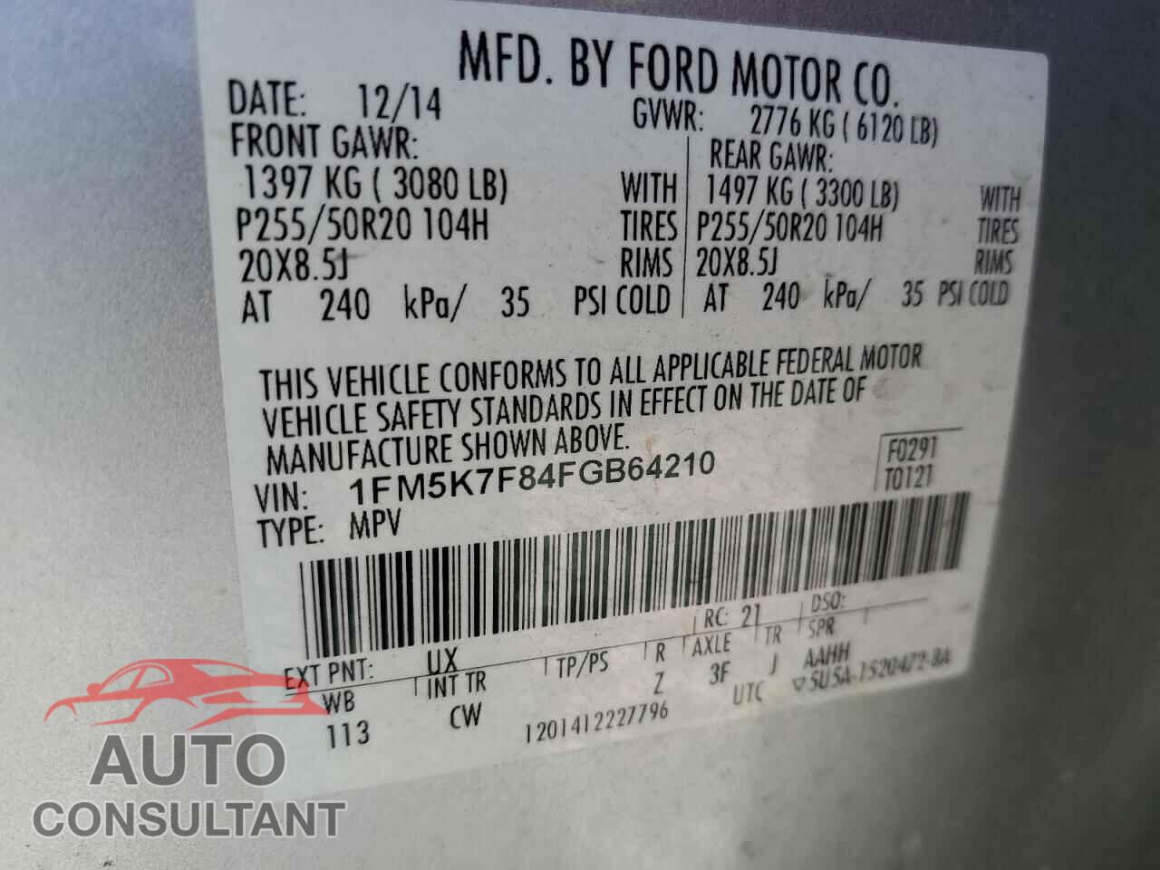FORD EXPLORER 2015 - 1FM5K7F84FGB64210