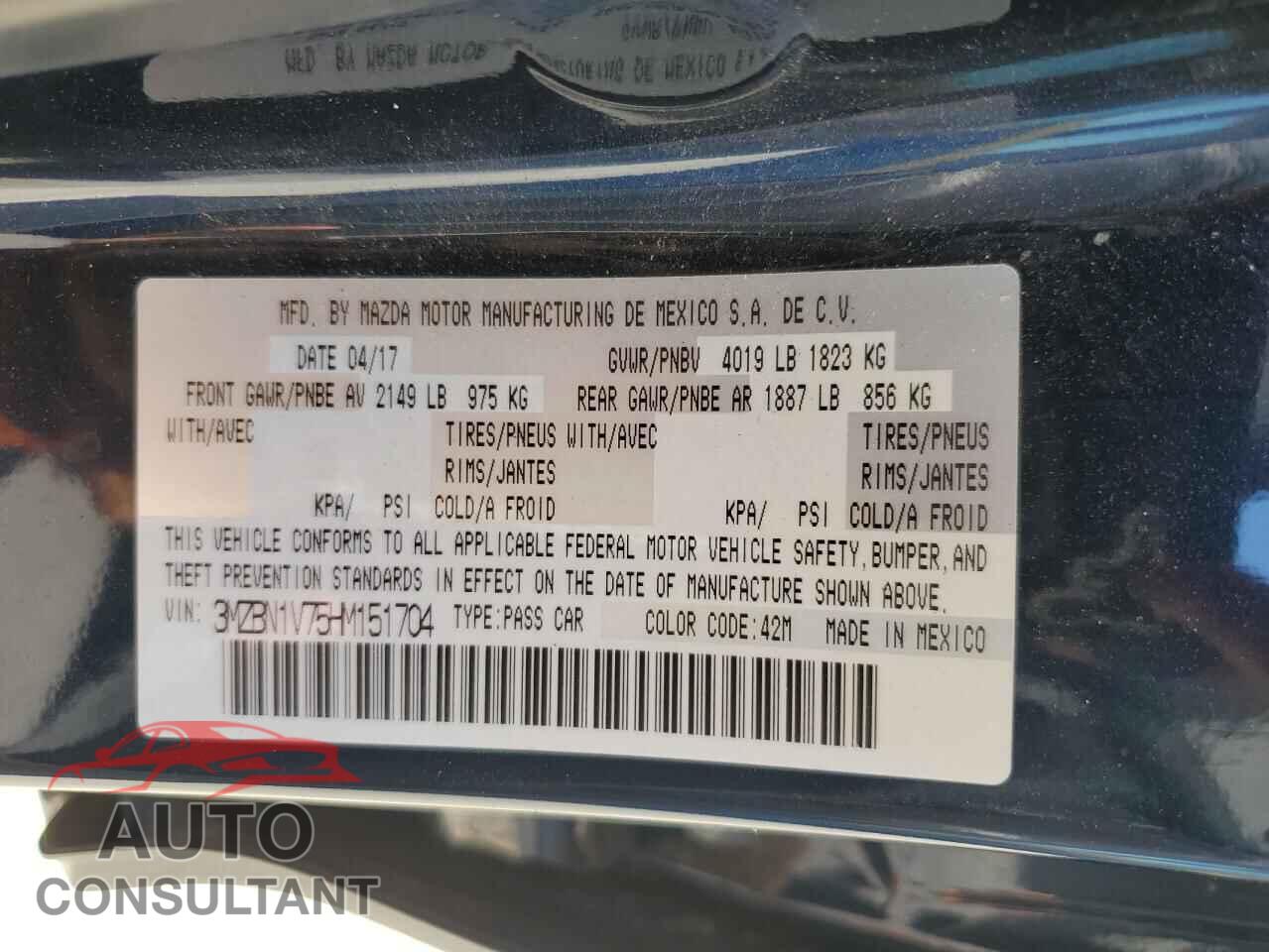 MAZDA 3 2017 - 3MZBN1V75HM151704