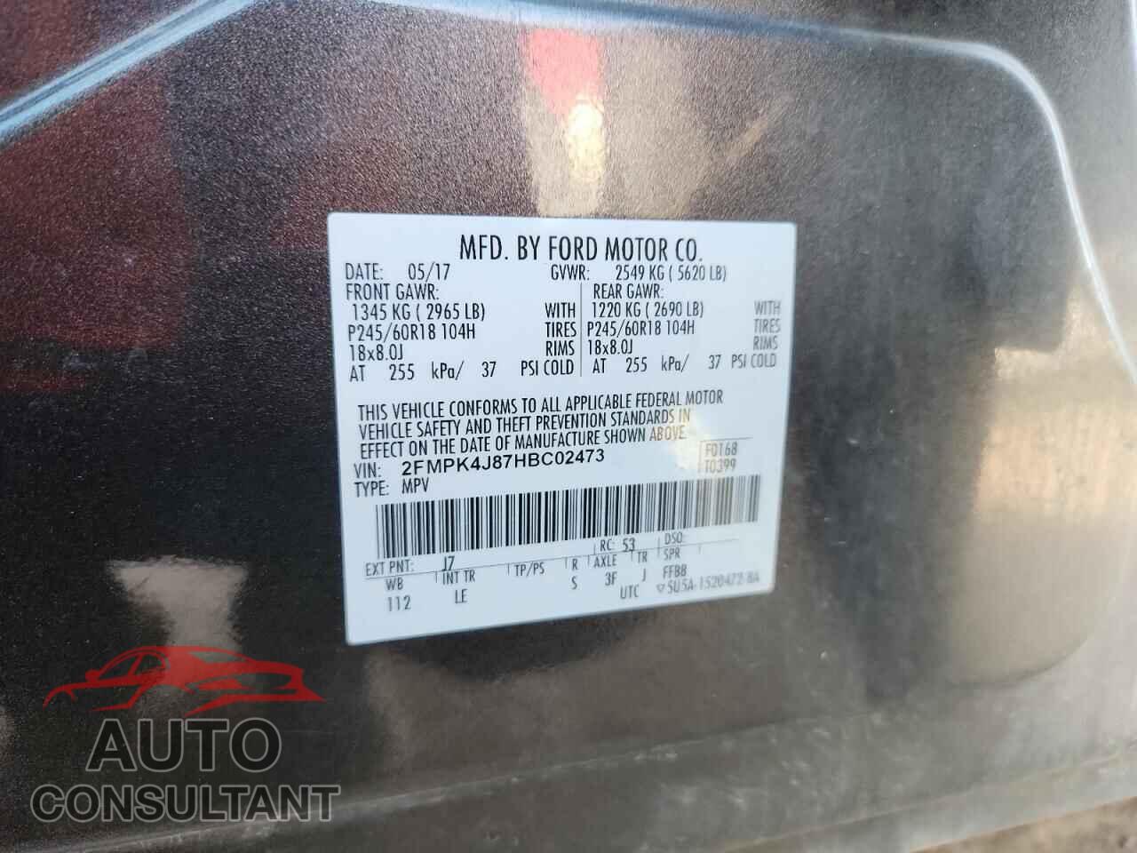 FORD EDGE 2017 - 2FMPK4J87HBC02473