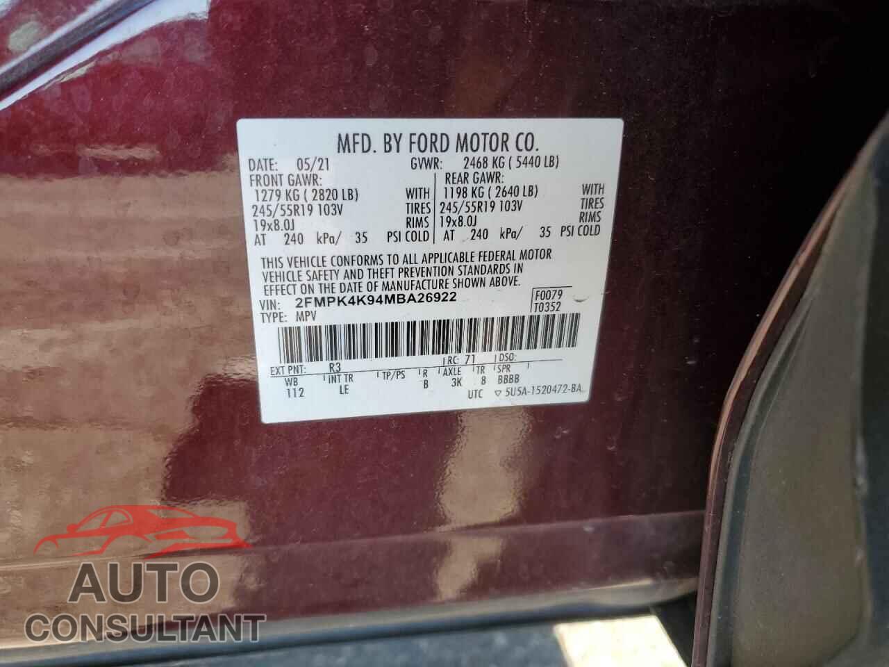 FORD EDGE 2021 - 2FMPK4K94MBA26922