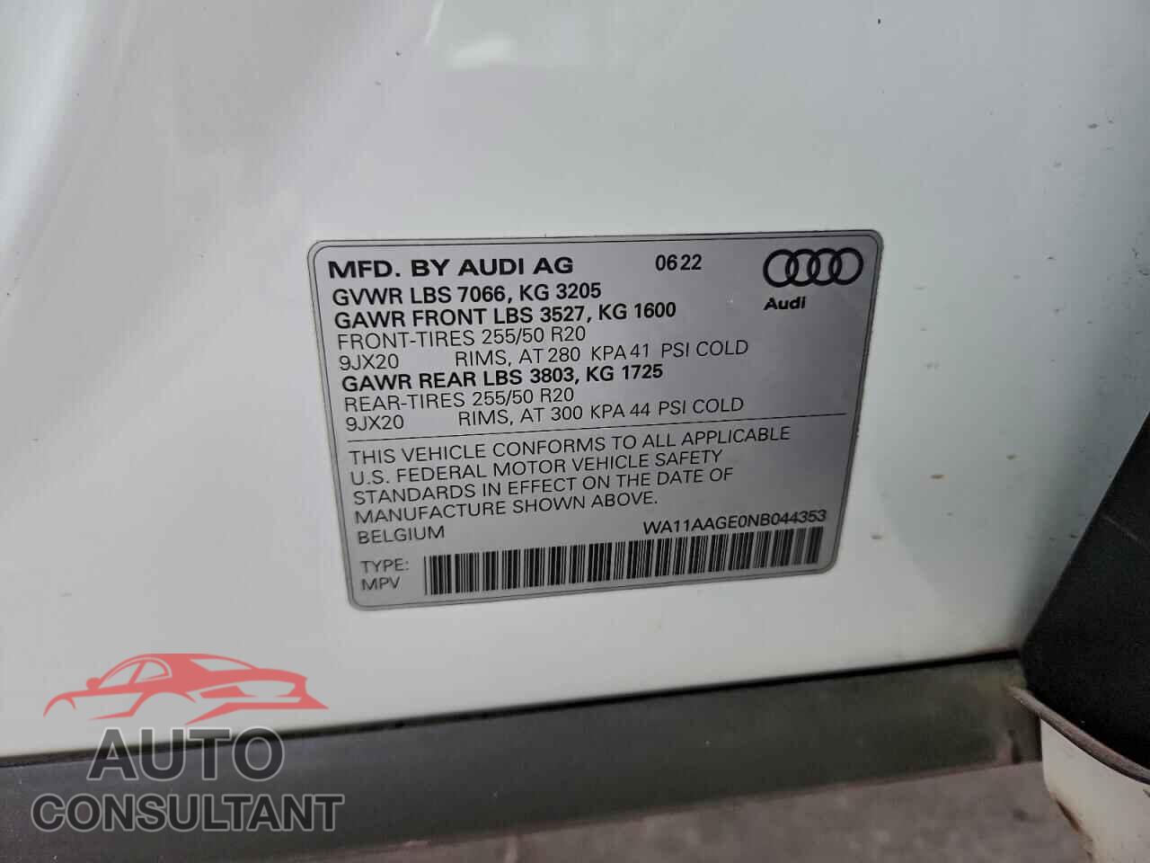 AUDI E-TRON 2022 - WA11AAGE0NB044353