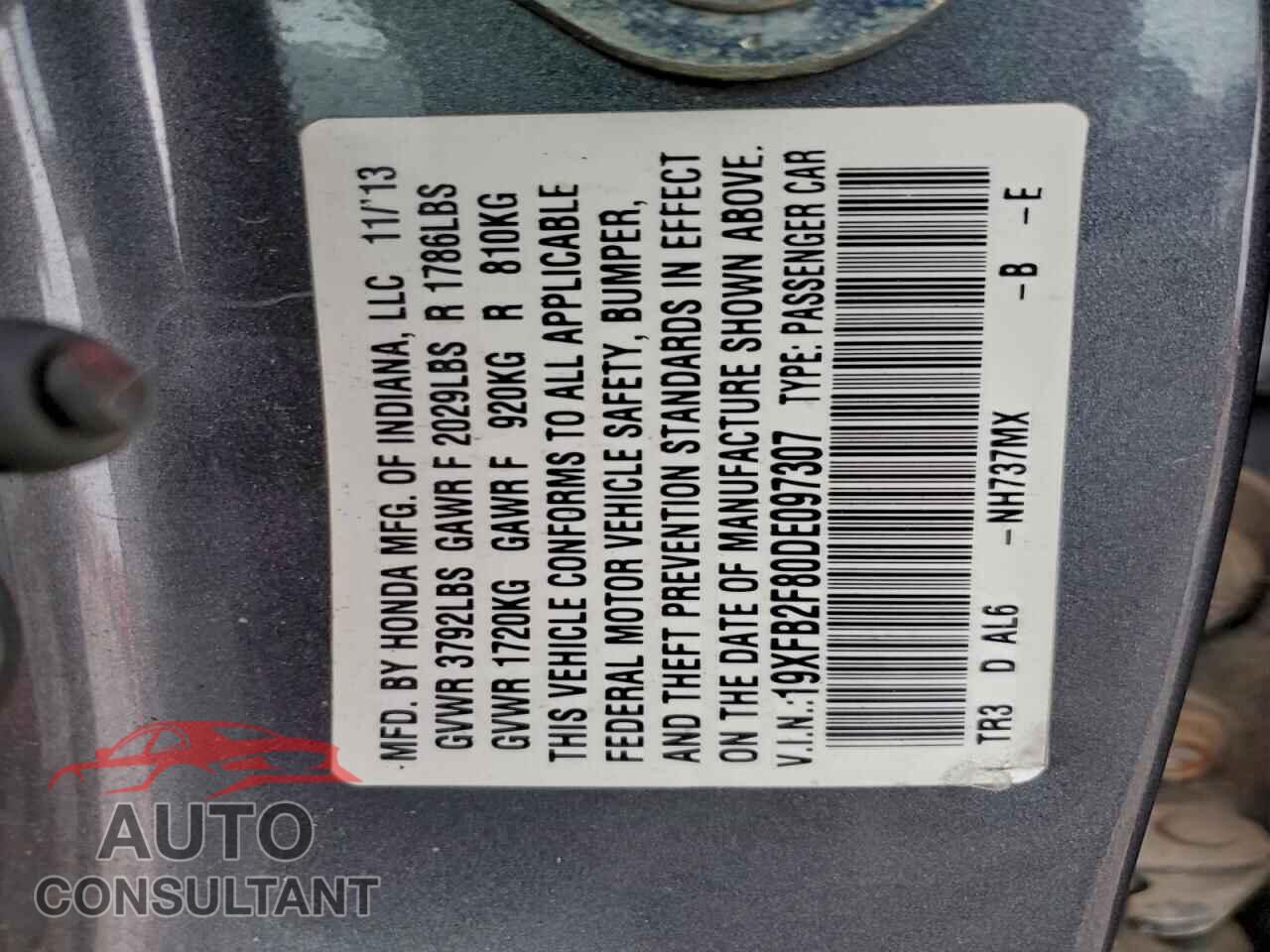 HONDA CIVIC 2013 - 19XFB2F80DE097307