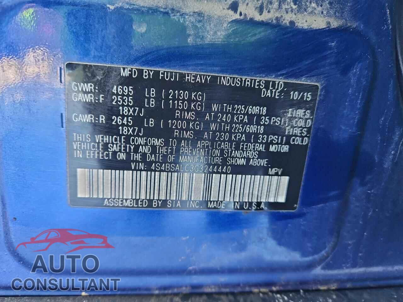 SUBARU OUTBACK 2016 - 4S4BSALC3G3244440
