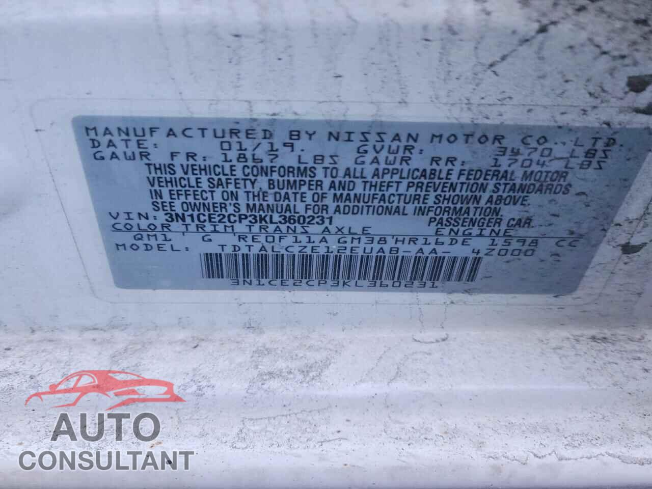 NISSAN VERSA 2019 - 3N1CE2CP3KL360231